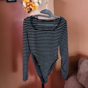 Shein Striped Black and White Stripe Bodysuit